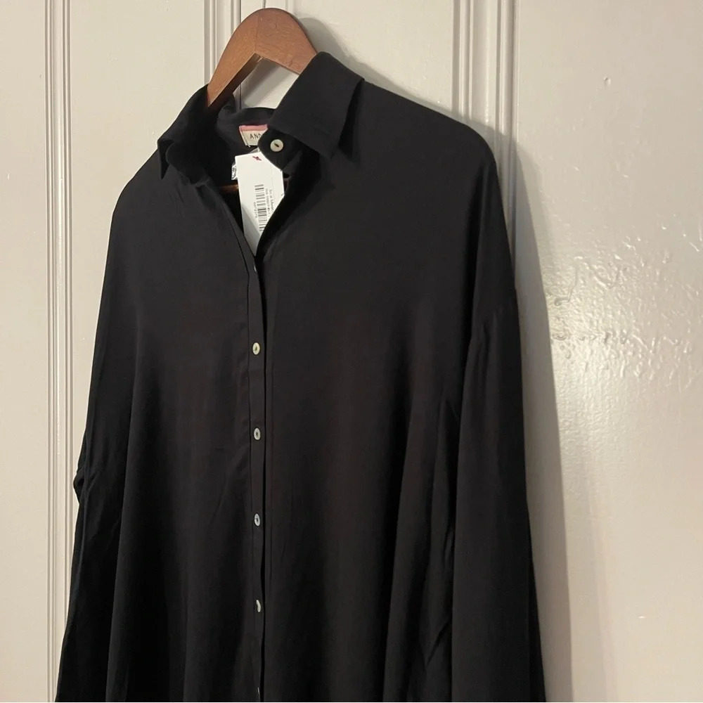 𝅺ANDREE by Unit Button Down Blouse 100% Rayon Black Size Small Oversized‎ - Picture 5 of 10